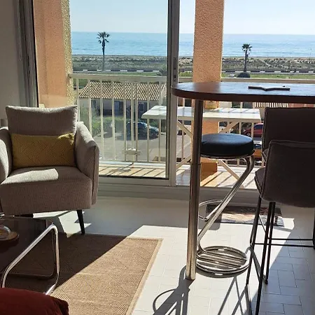 Barcares Village Studio Renove Avec Gout Face A La Plage Principale Vue Mer Superbe Avec Parking Piscine לה ברקרה