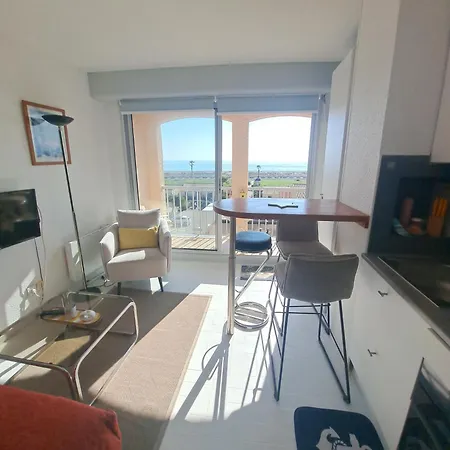 Barcares Village Studio Renove Avec Gout Face A La Plage Principale Vue Mer Superbe Avec Parking Piscine לה ברקרה
